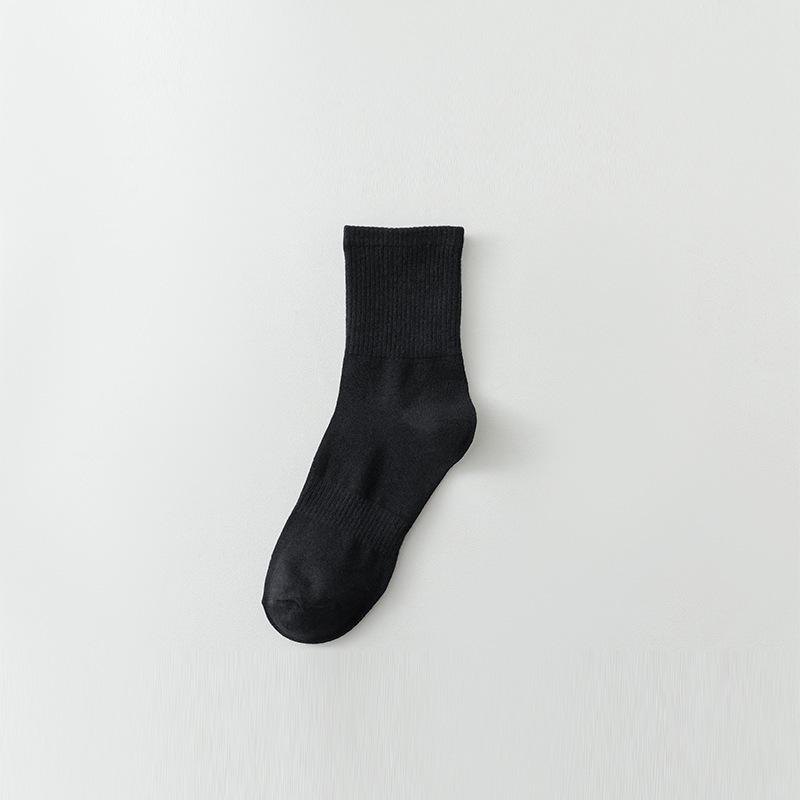 Men's Antibacterial Cotton Mid-Calf Socks - Sweat-Absorbent, Odor-Resistant, Black/White/Gray, Ideal for Autumn/Winter Sports