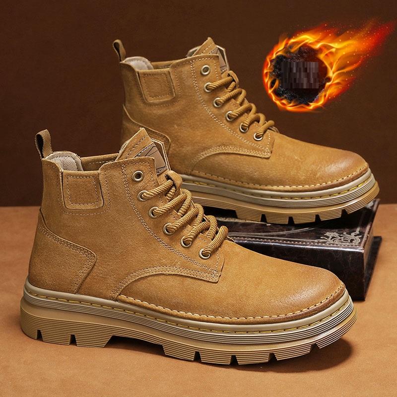 Fashion Men Ankle Boots Platform Leather Boots 2025 Fashion Brown Lace-up Boot High Top Comfortable Casual Shoes Non slip Work Men Boots