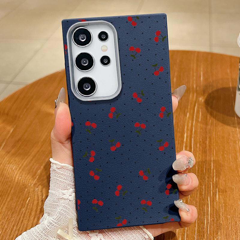 

Чехол с принтом вишни из ТПУ и текстурой из кожи, тонкий, магнитный, для Samsung S25 Ultra S24 FE S23 S22 S21, беспроводная зарядка, матовый, противоударный, мягкий, чехол для телефона Samsung S20 FE синий