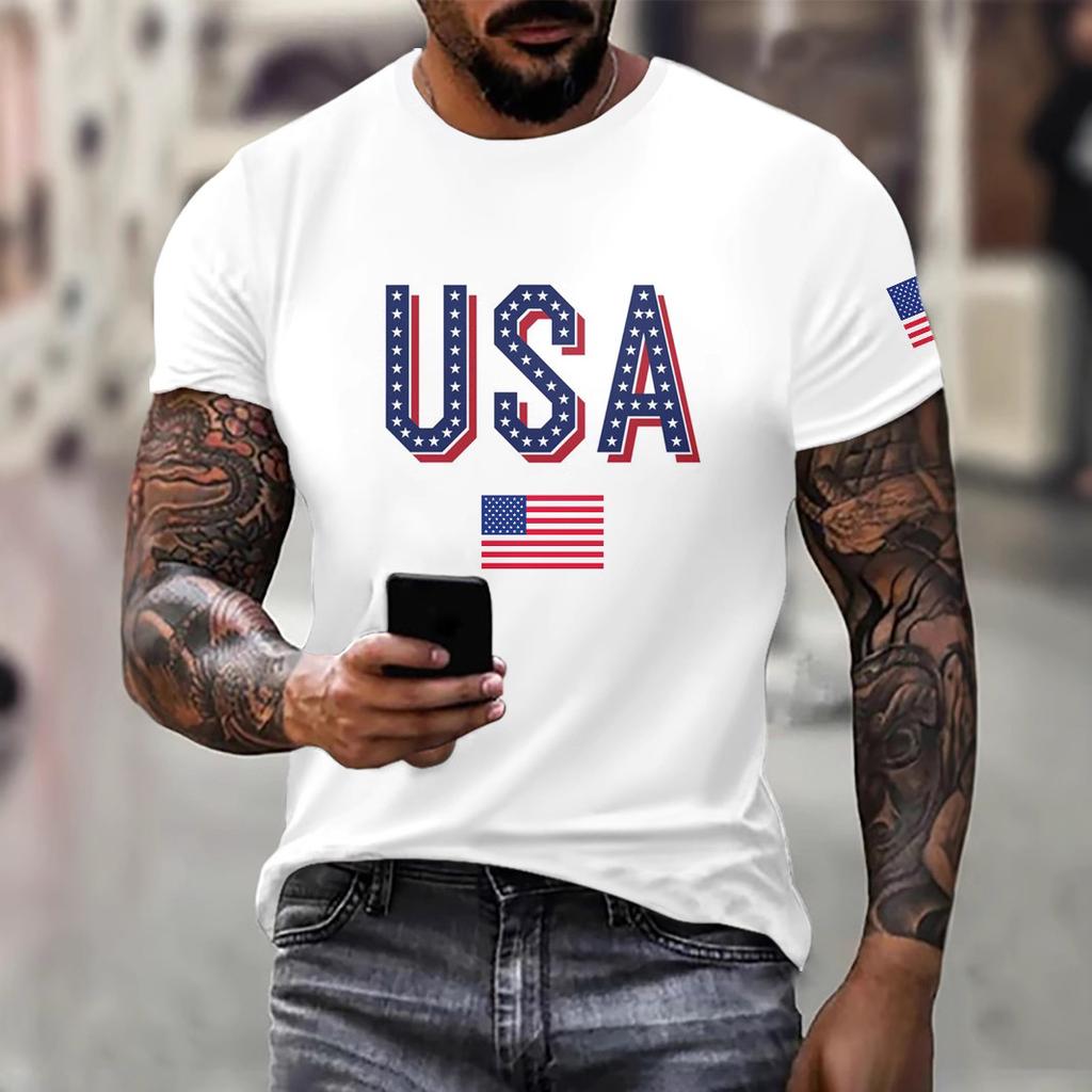 3D Digital Printed Casual Men's T-shirt with American Flag T-Shirts