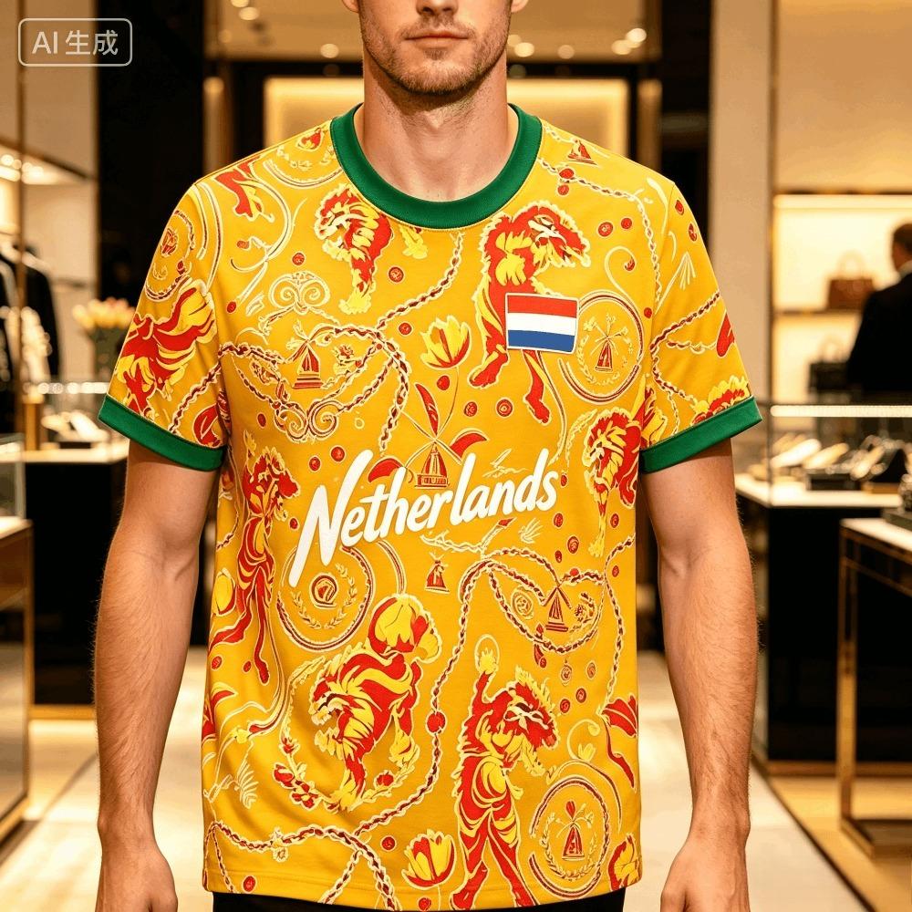 2026 Zomer Nieuw Nederlands Voetbalshirt Heren Voetbal T-shirt Sportfans Mode Print Casual Ademende T-shirts