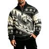 Men's Casual Zip-Up Lined Sweatshirt with Stand Collar Long Sleeve Print for Fall and Winter