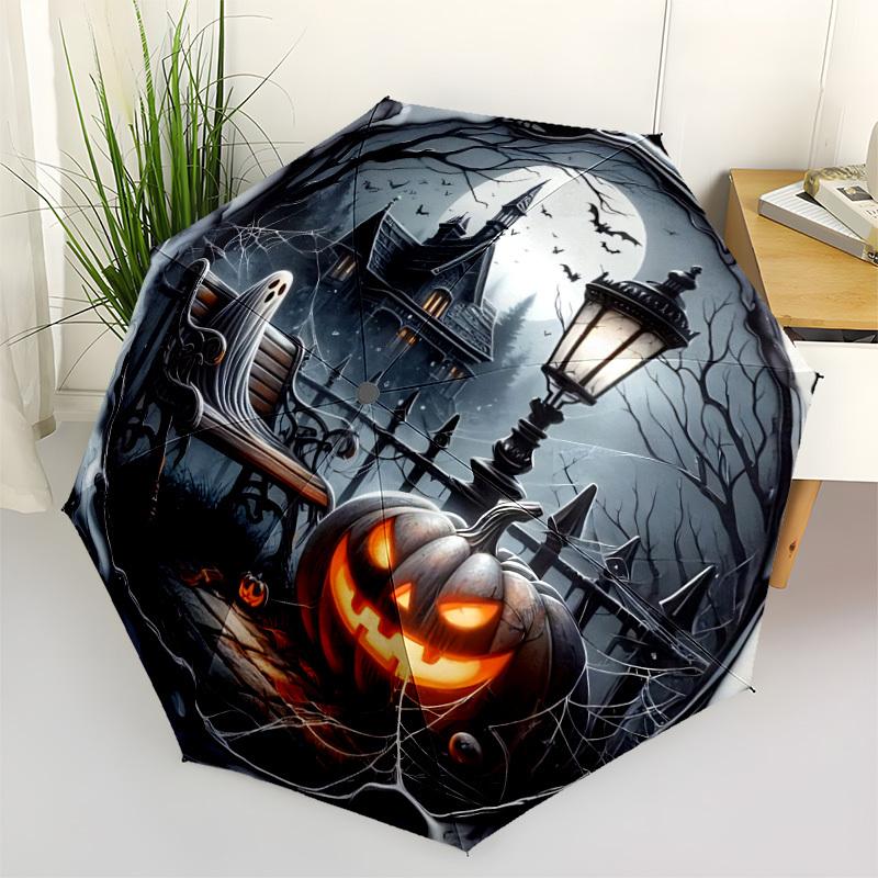 1pc Halloween Haunted Automatic Open/Close Umbrella, Windproof, Folding Compact Umbrella with Lightweight Design for Women/Men202