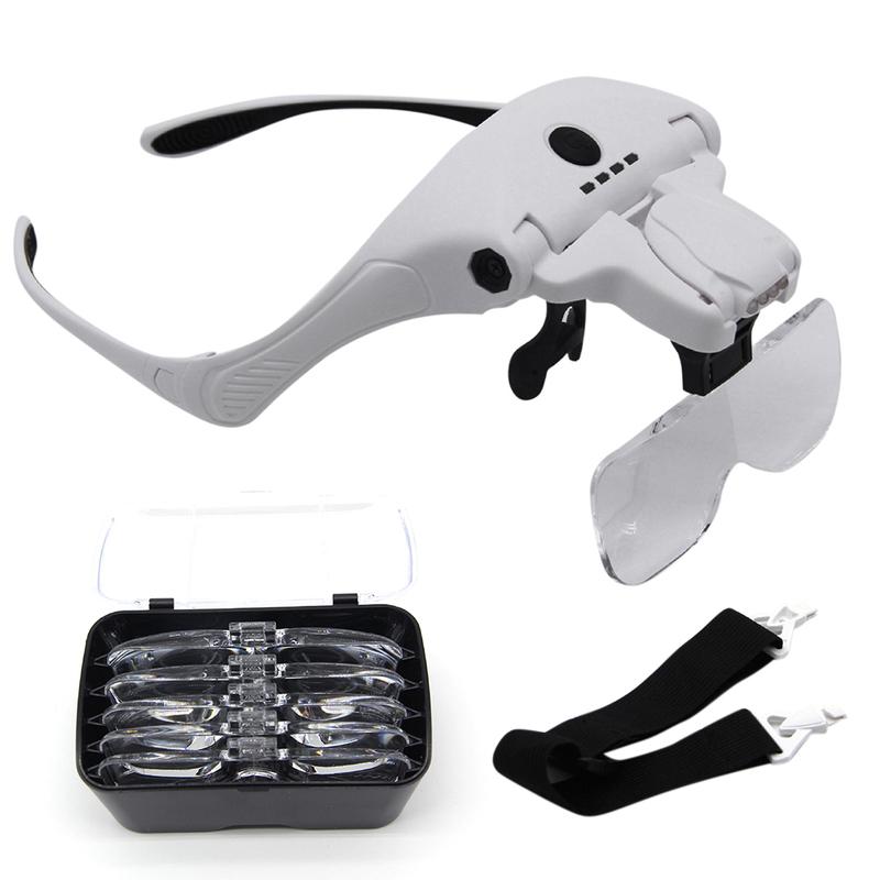 Head Mounted Optical Magnifier Eyeglasses Power Display LED Watch Repair Magnifier Large Capacity Battery Interchangeable Lenses