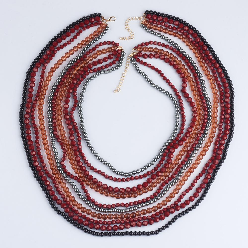 Fashion Z Bohemian Multilayer Resin Handmade Beaded Clavicle Necklace Sweater Chain Women