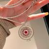 Retro Chinese Full Diamond Ruby Rose Compass Necklace National Style Two Colors Exquisite Versatile Temperament Collarbone Chain