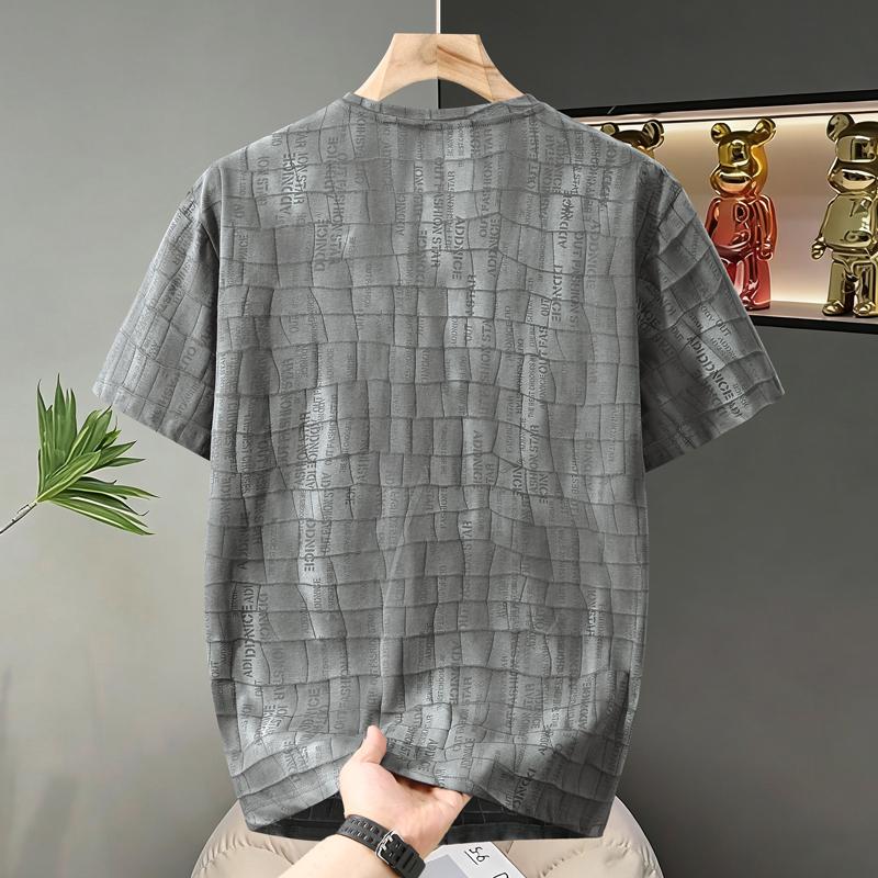 Men's Plus Size Grid Text Print T-Shirt – Textured Short Sleeve Casual Tee (Sizes 5XL-11XL) for Summer Streetwear