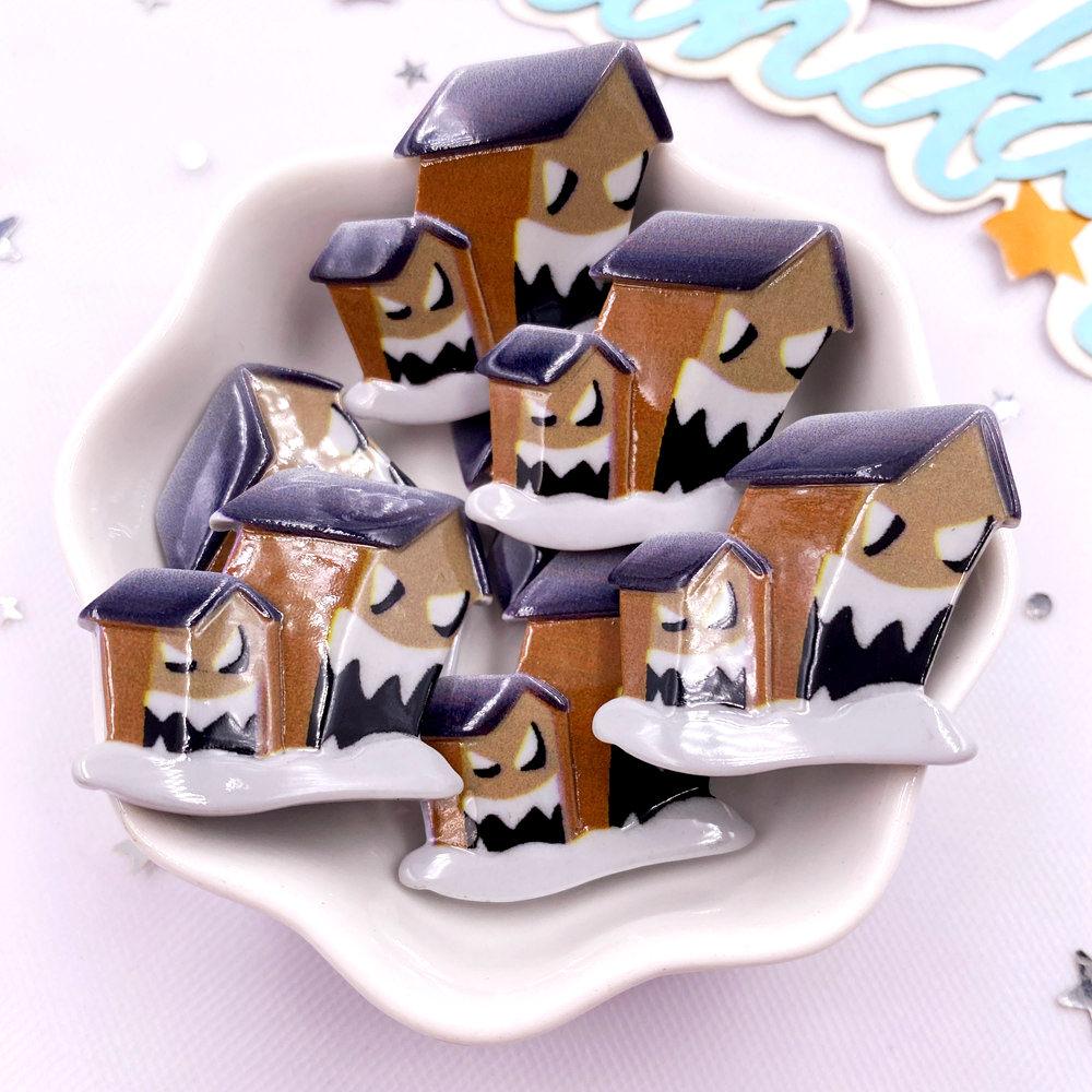 8Pcs Resin Colorful 3D Big Pumpkin Skull Head Ghosts House Witch Figurines Flat back Stone Decor DIY Halloween Scrapbooks Crafts