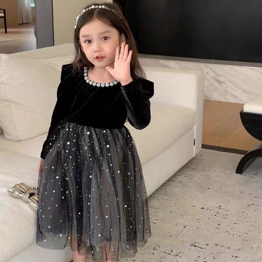 Girls Dress Spring Autumn Children's Little Black Dress Temperament Long Sleeve Super Princess
