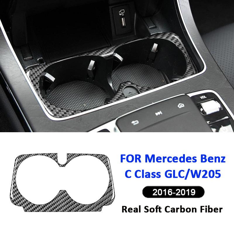 Carbon Fiber Car Center Water Cup Holder Trim Frame Decoration Interior Sticker For Mercedes Benz 2016- C Class GLC W205