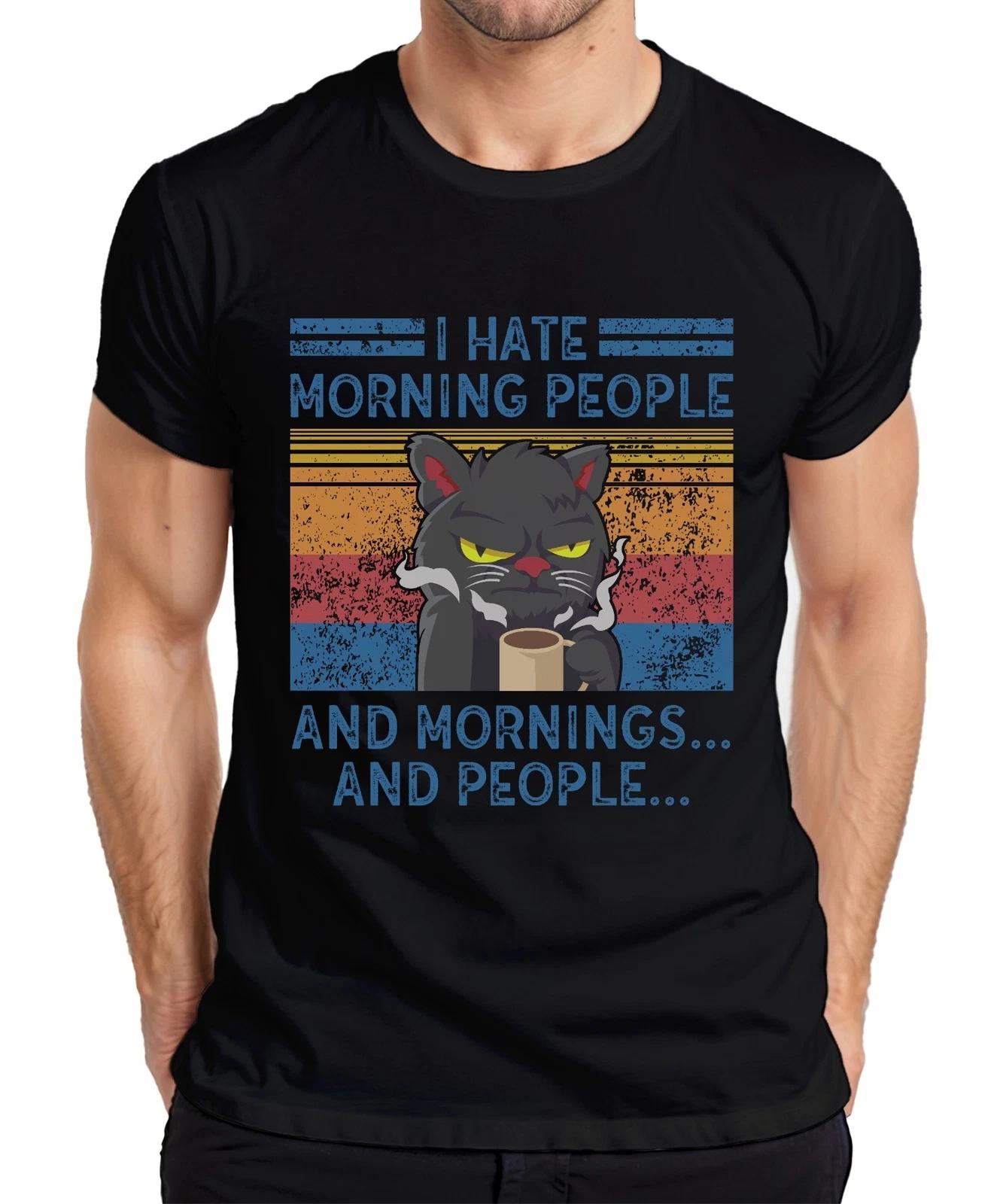 I Hate Mornings And People Morgenmuffel Kaffee Katze Vintage Herren T-Shirt L