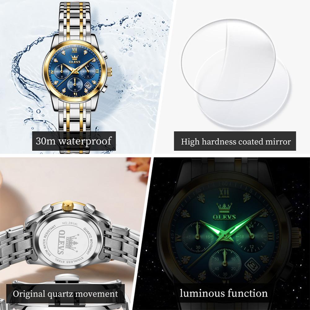 OLEVS Women Watch Luxury Brand Quartz Watch Waterproof Luminous Date Chronograph Women Bracelet Dress Diamond Watch