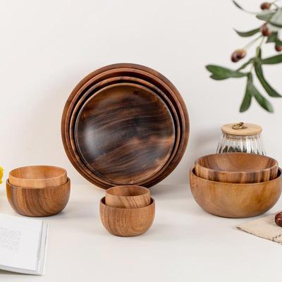 Japanese Style Acacia Wood Bowl: Versatile for Salad, Rice, Noodles, Soup.
