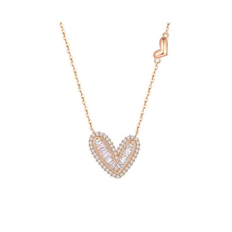 S925 Sterling Silver Heart Necklace with Sparkling Diamonds - Elegant and Chic Design 925 Silver