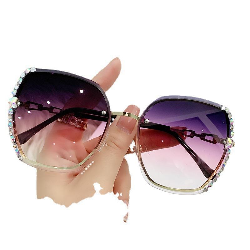 Frameless Trimmed Diamond-Encrusted Sunglasses Trendy Large-Frame Sunglasses Marine Glasses