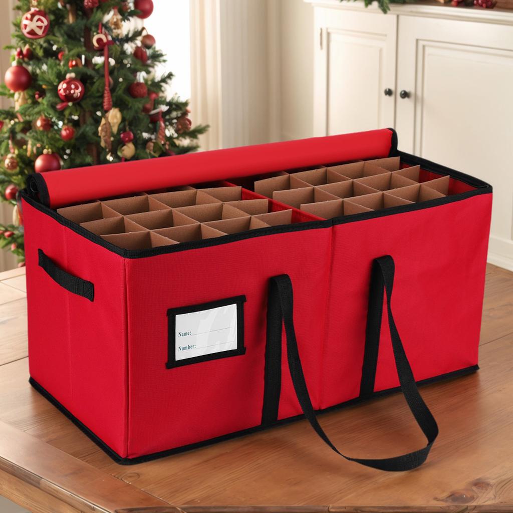 Red Oxford Christmas Decor Storage Box Fits 128 3-Inch Holiday Ornaments Xmas Decorations Organizer Xmas Decor Storage Organizer