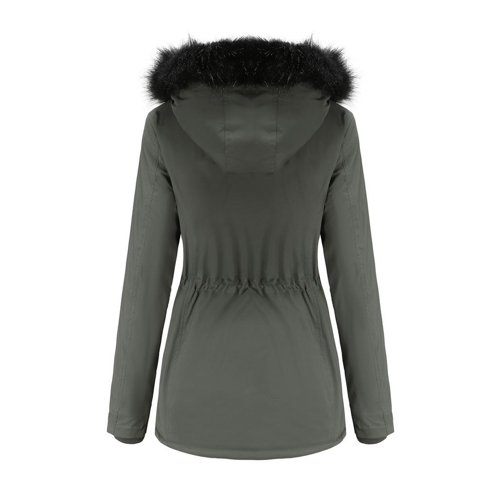 Women's Hooded Plus Velvet Corduroy Coat Ladies Winter Cotton Coat Thickened Mid-length Warm Jacket