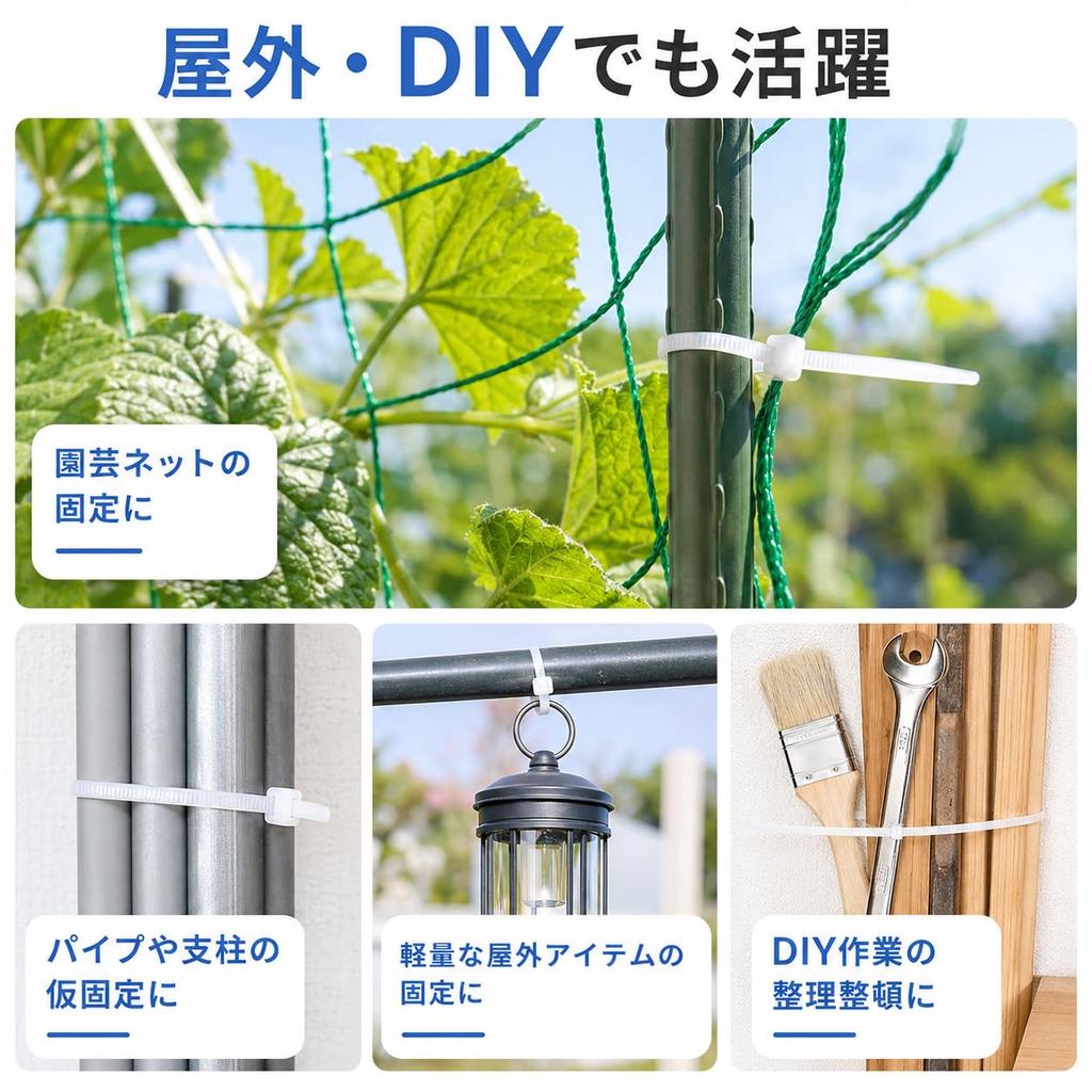 Durable Outdoor Cable Ties, White, 100 Pieces, 500mm x 4.8mm, 1.2mm Thick, Nylon, for Cable Management and GardeningDIY Projects.
