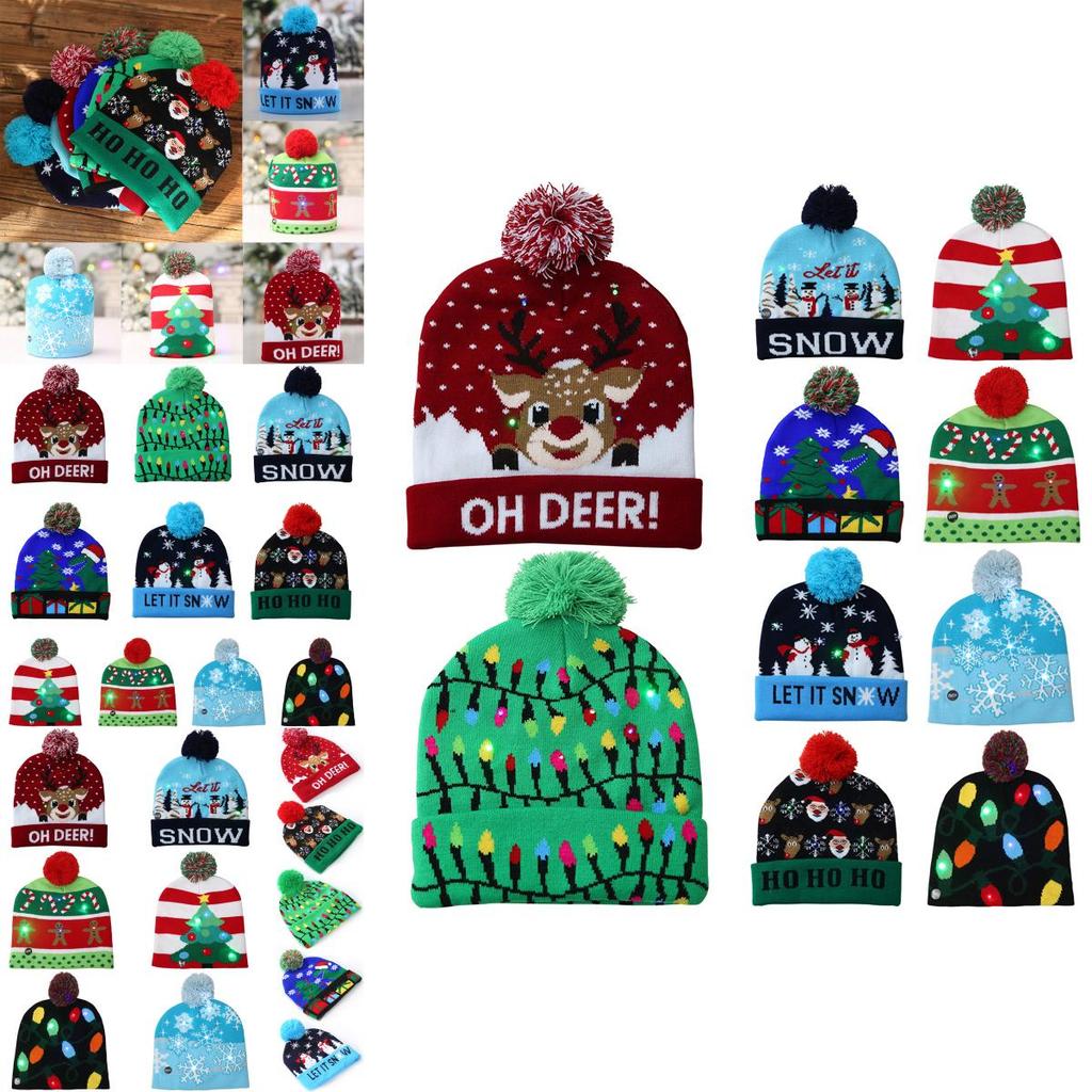 Soft And Stretchable Winter Warm Knit Beanie With Built-in Led Christmas Lights
