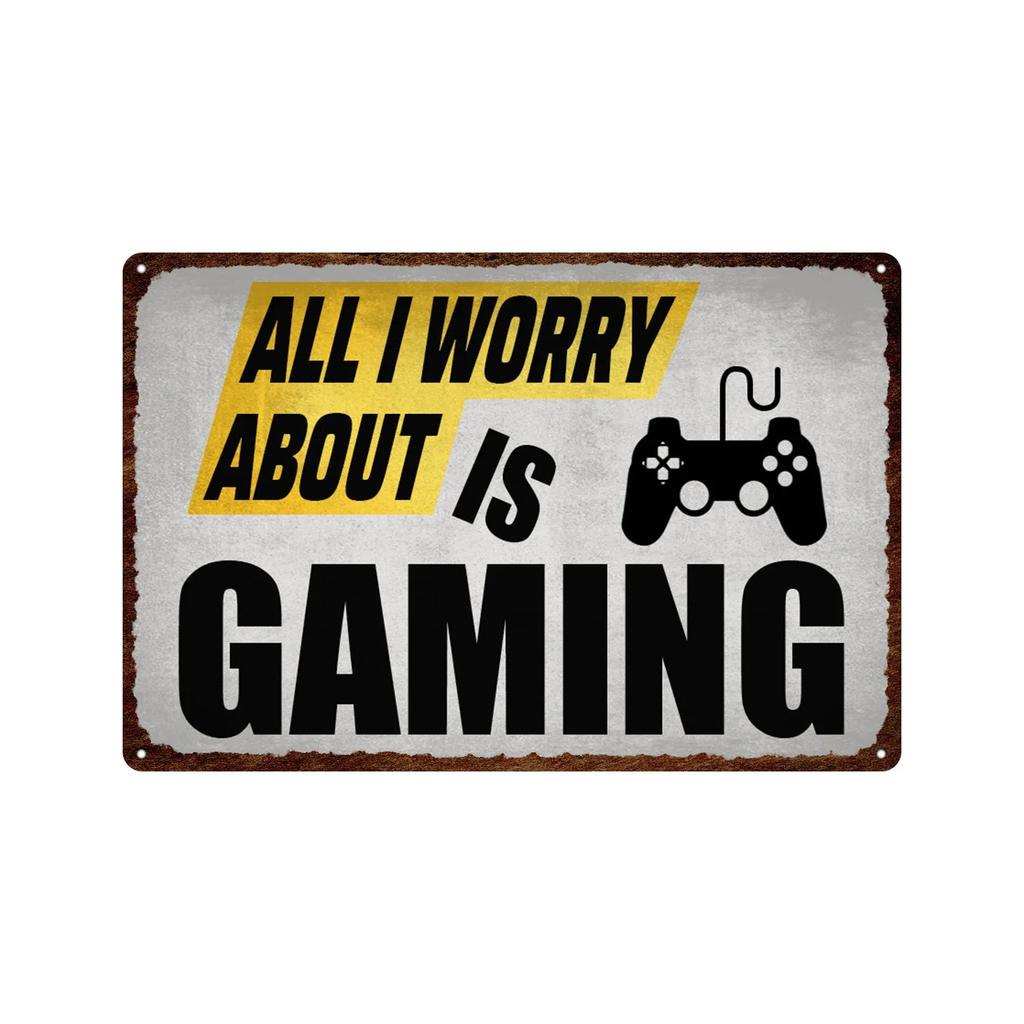Vintage Game Zone Tin Sign  Gamer At Work Warning Metal Wall Decor for Home Club Game Room Man Cave