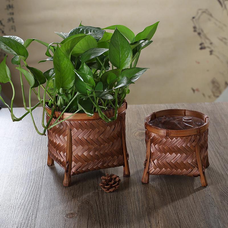 Bamboo Weaving Decorative Flower Pot Cover and Arrangement Basket - Retro Desktop Vase & Handmade Pothos Storage Basket