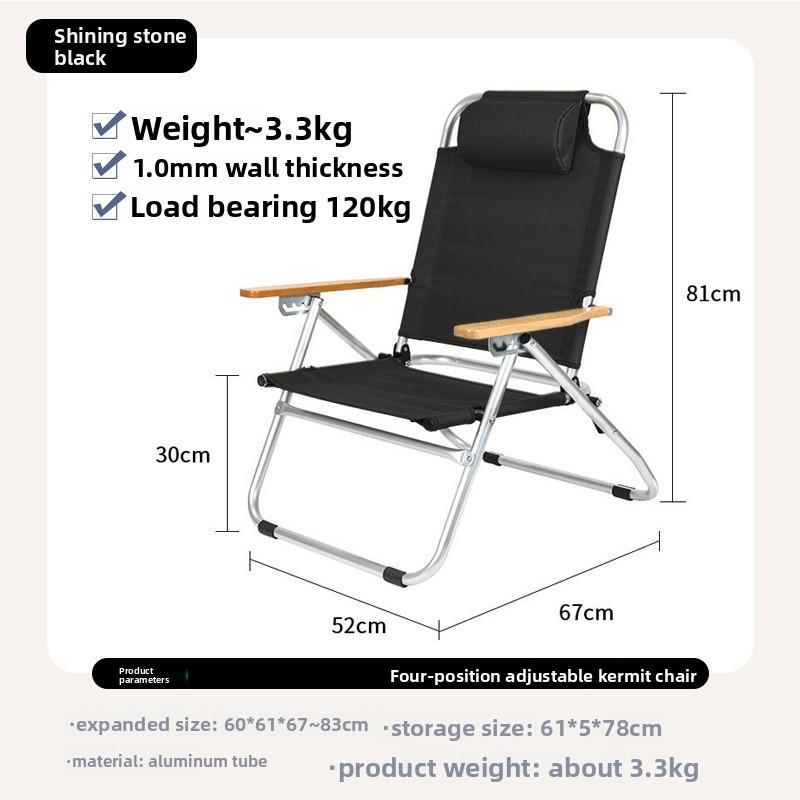 

Aluminum & Oxford Fabric Folding Camping Chair 4-Position Adjustable High Back Recliner for Office Nap Outdoor чёрный
