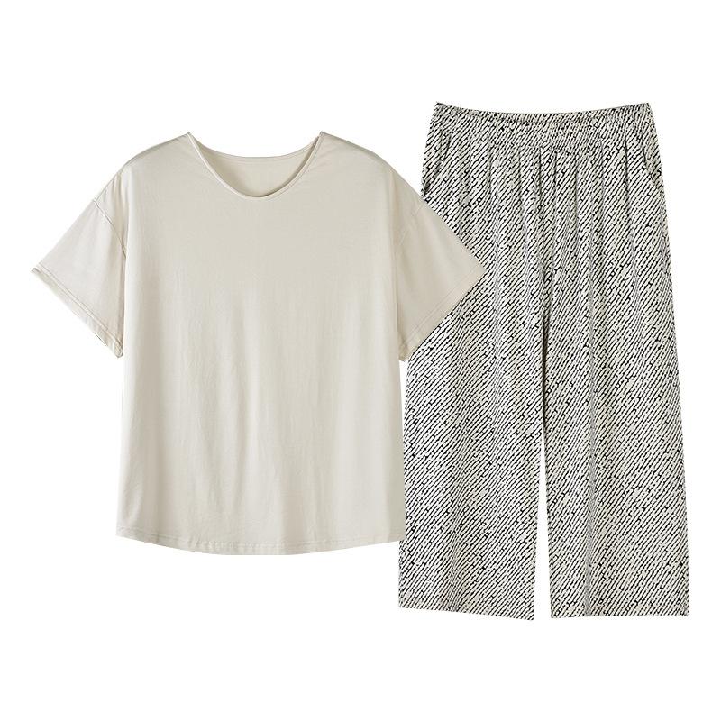 11 Years of New Pajamas Women's Summer Cotton Short-sleeved Cropped Pants Loungewear Women's Summer Korean Version Can Be Worn Outside the Suit
