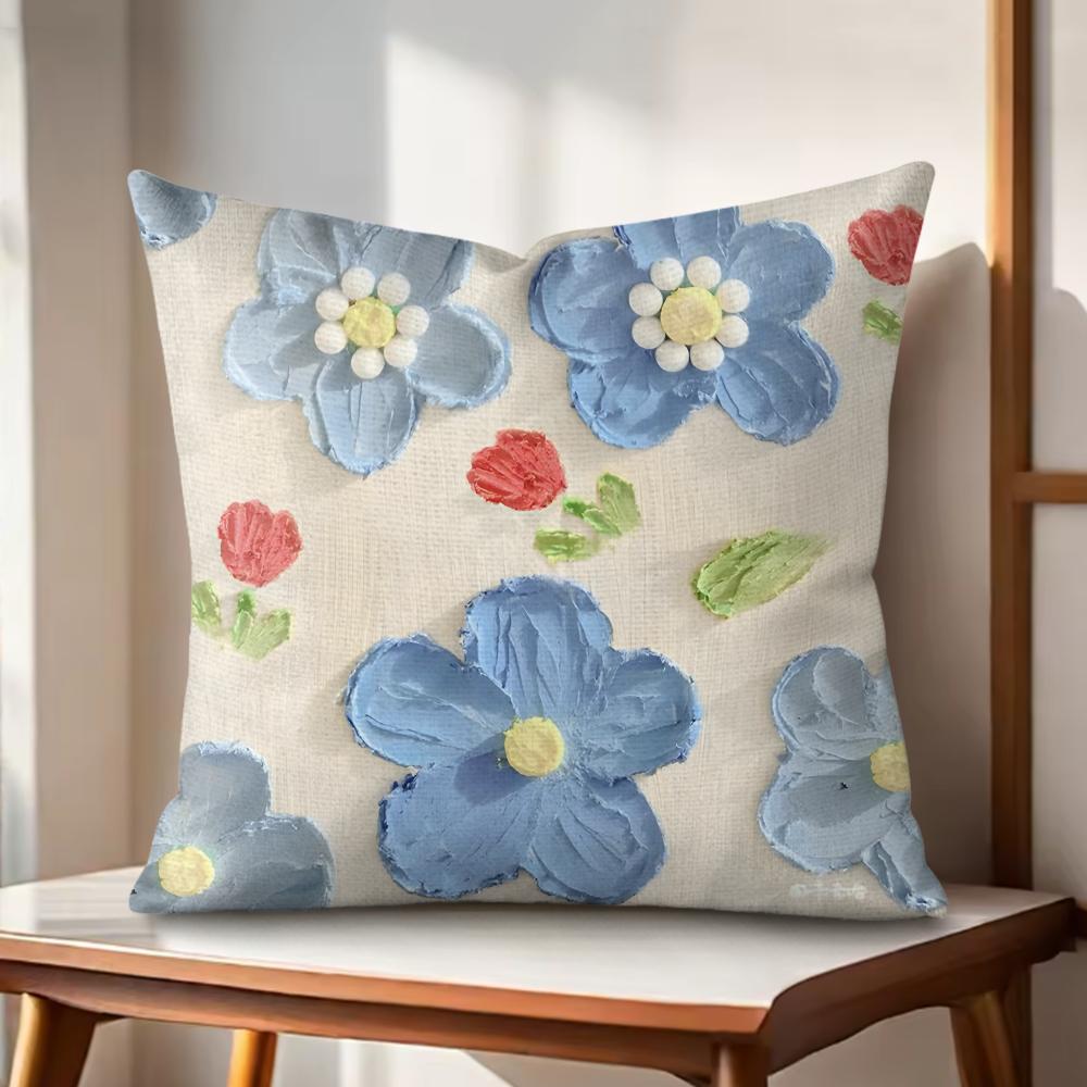 Ölgemälde Blumen Kissenbezug Natürlicher Leinen Bio-Stoff Beidseitiger Druck Sofakissenbezüge Heimdeko Geschenk