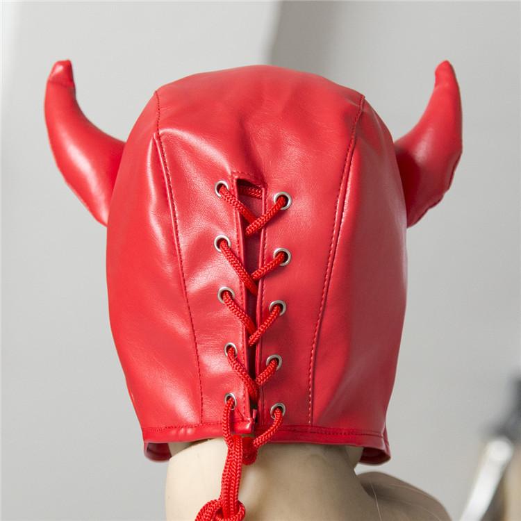 BDSM Slave Fetish Sex Toys Adult Products Horns Face Mask Headgear Leather Cosplay