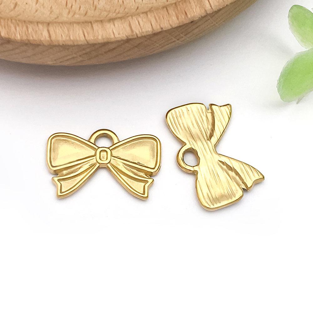 Stainless Steel Double Hanging Bow Pendant Charm for DIY Bracelets & Necklaces