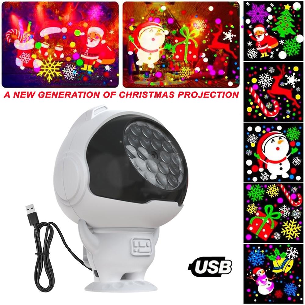 USB Christmas Projection Light Rotatable Dynamic Astronaut Projector Night Lights for New Year Party Decor