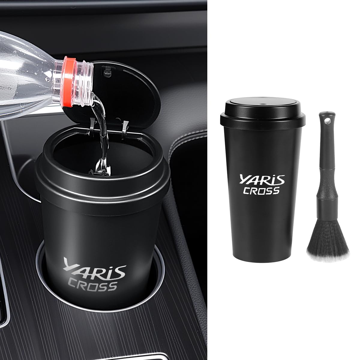 

Yaris Cross Trash Can, Compact, Holds PET Bottles, Lightweight, Quiet, Two Opening and Closing Mechanisms, Easy to Use, Car Accessories, Storage, Mini