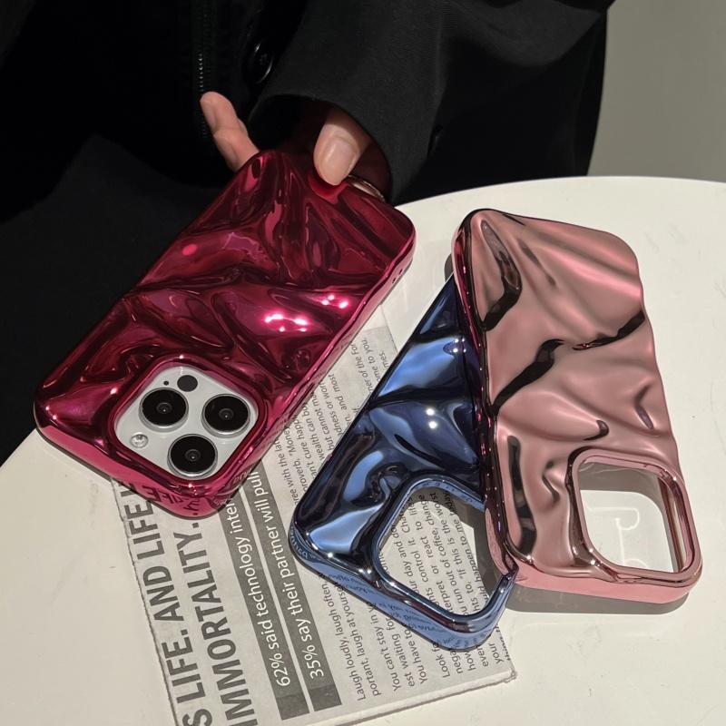 Fashion Plating Glossy Laser Wrinkle Sparkle Case For iPhone 16 15 14 13 12 11 Pro Max Plus Meteorite Texture Bumper Cover Funda