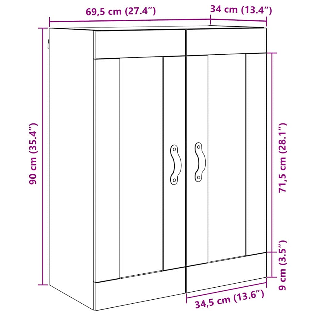 Wall Mounted Cabinet Black Oak Effect 69.5 x 34 x 90 cm