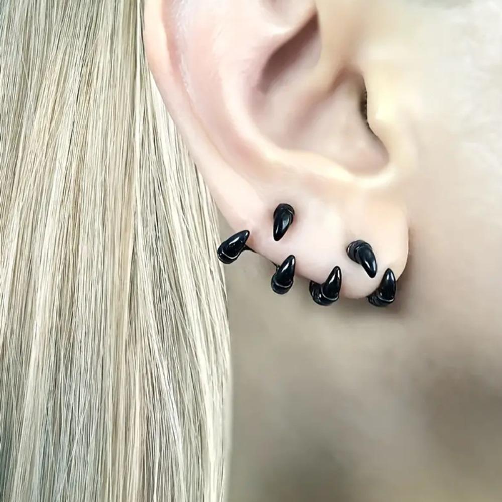Lucky Star Jewelry Women's Black Gothic Retro Skeleton Hand Bone Stud Earrings - Glossy Finish, Edgy Dark Style For Casual Attire Vintage Earrings