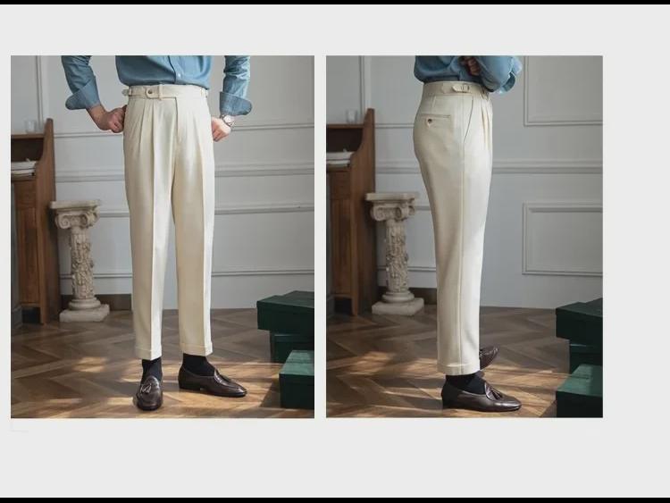 Neapol Paříž Kalhoty do práce s vysokým pasem a úzkým střihem - Britské retro ležérní kalhoty s rovnými nohavicemi
