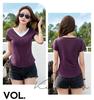 2026 Summer Women's Stylish V-neck Color Block Slim Fit Short-Sleeve Fake Two-Piece Top