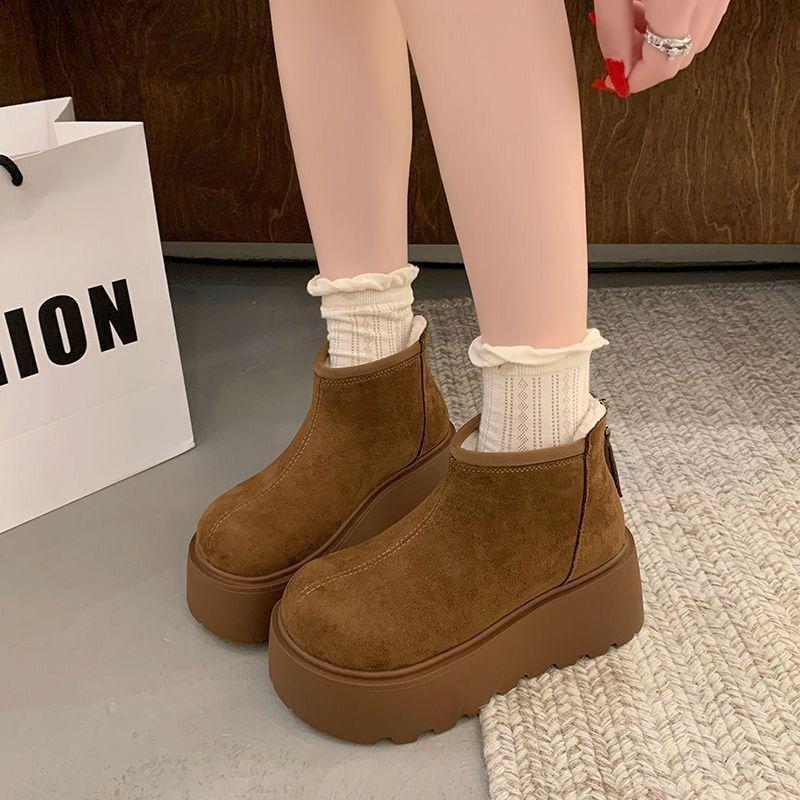 Warm thickened snow boots women s velvet Birkenstocks heightening light luxury short boots winter Northeast cotton shoes 40 хаки 2440₽