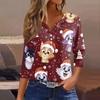 Women's T Shirt Tee Christmas Printed Button 3/4 Sleeve Tunic Daily Weekend Fashion Basic V- Neck Regular Top