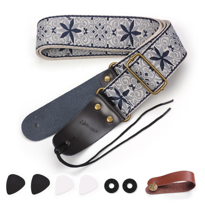 Thickened Embroidered Guitar Strap Set for Acoustic & Electric Bass
