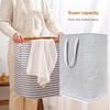 Laundry Basket Stripe Reusable Canvas Large Capacity Clothes Storage Bag Portable Washing Bin Baskets Container with Handle