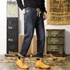 Autumn and winter elastic waist jeans men's drawstring trousers elastic micro-cone straight pants men's fashion pants