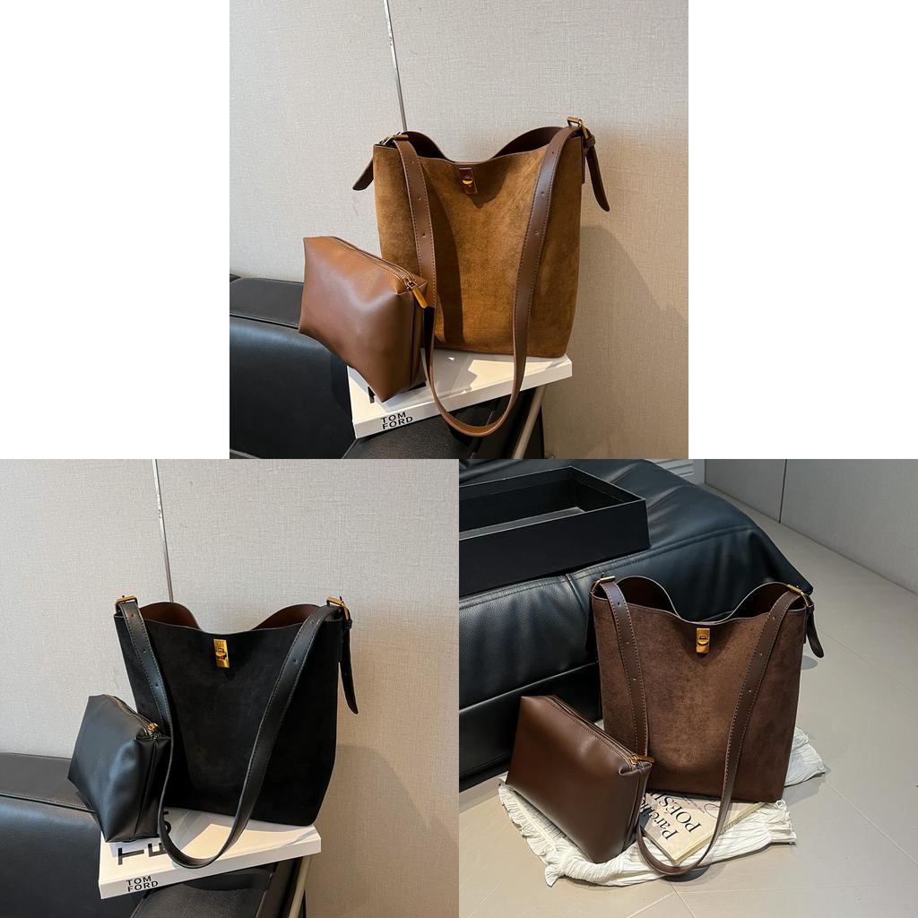 Urban Minimalist Suede Tote Bag With Lock Closure For Daily Use And Office Style