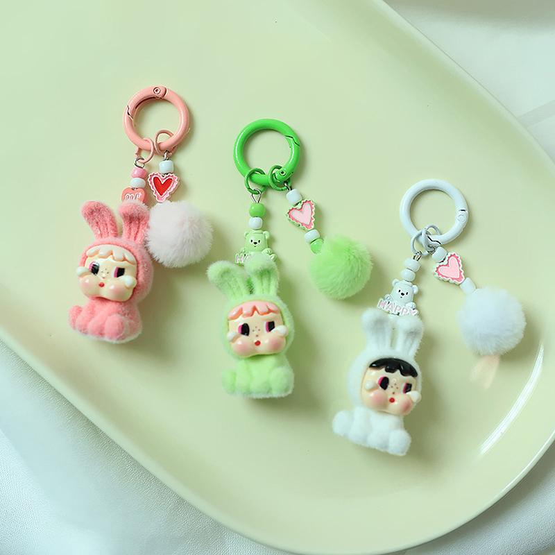 Cute Cartoon Plush Rabbit Hat Crying Baby Key Chain Kawaii Doll Pendant Backpack Decoration Jewelry Pendants Accessories Gifts