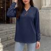 Women's V-Neck Button Front Long Sleeve Loose Fit Tunic Top for Casual Daily Wear