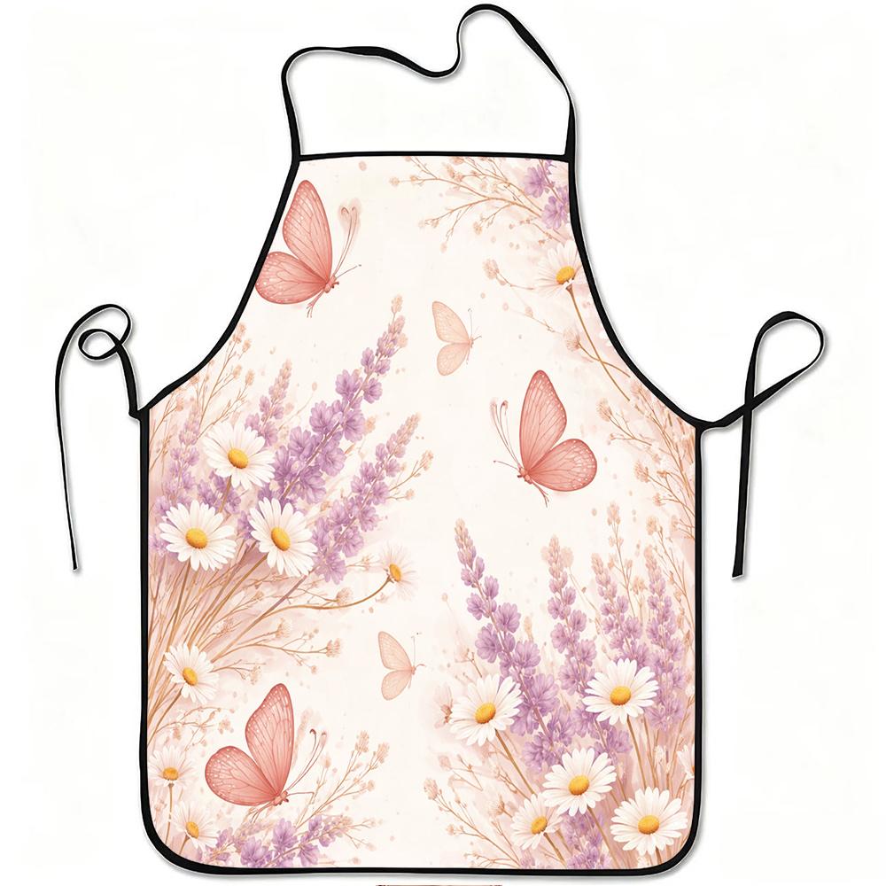 1pc Lavender Daisy Butterfly Apron with Adjustable Waistband & Suitable for Cooking, Gardening, Crafting - Durable Easy-Clean Polyester Bib for &, Lav