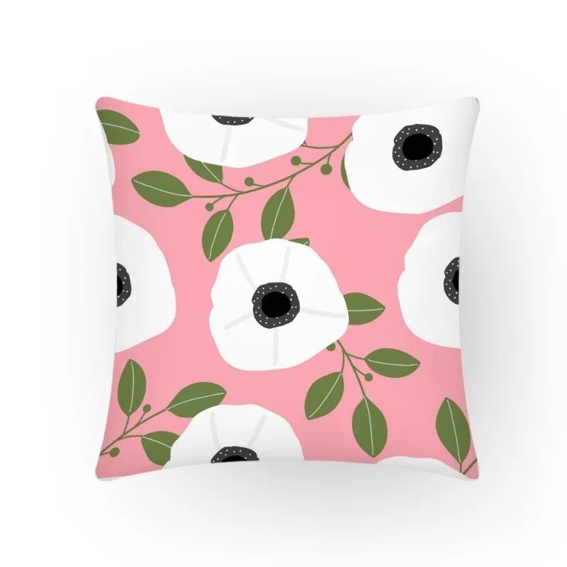 Sofa Simple Decorative Cushion Cover Cartoon Plant Leaves Square Pink Pillowcase Retro Comfortable and Durable