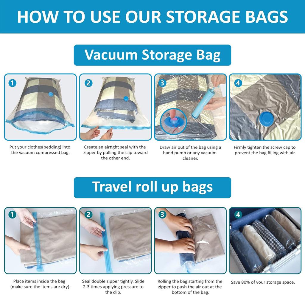 20 Pack Vacuum Storage Bags Suit Included Hand Gas Extractor, Space Bags Compression For Comforters And Blankets, Sealer Clothes Storage