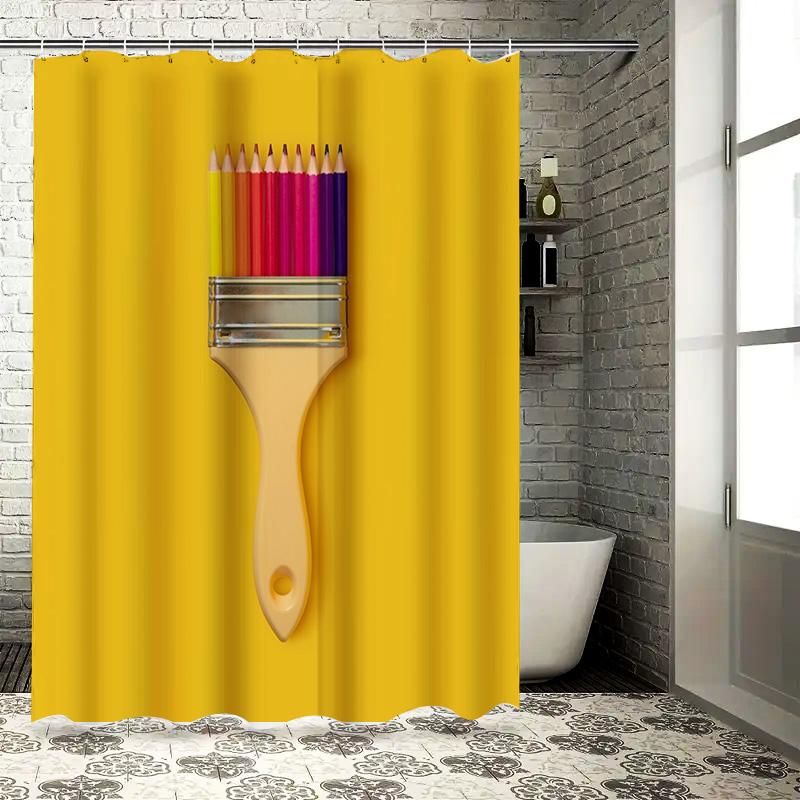 

Creative Colorful Paintbrush Shower Curtain Set for Bathroom Decor 3D Printed Plastic Rods, Non-Slip Rubber Backing Multiple Siz 90x180cm