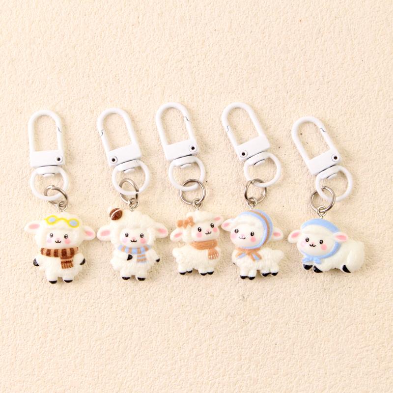 Adorable Cartoon Sheep Resin Keychain Non-fading Design Portable Pendant for Laptop Bag Decor Kids Birthday Gift Ideas